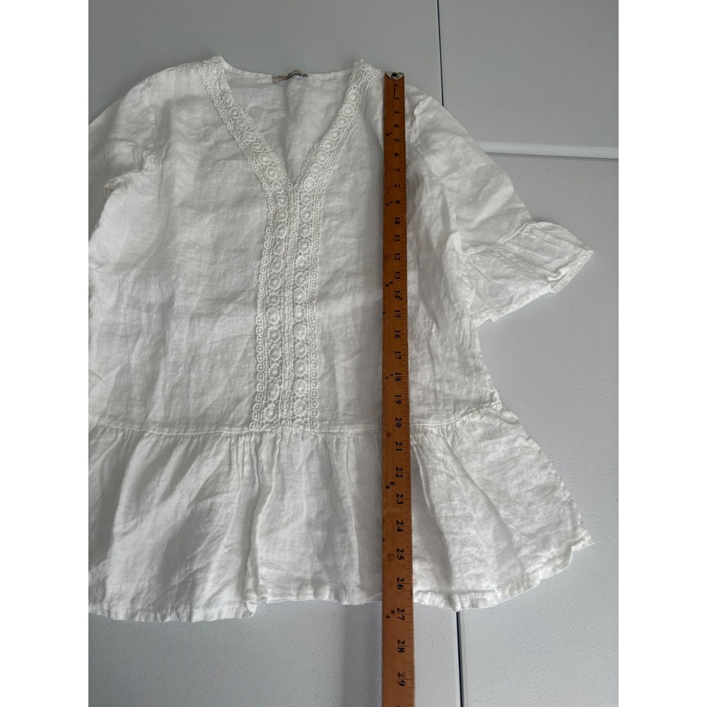 Francesca Bettini Italy White Linen Lace Boho Tunic Peplum Blouse Top Medium xx - Picture 6 of 7